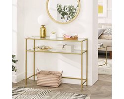 Nancy's Goldfield Console Tafel - Bijzettafel - 2 Niveaus - Gehard Glas - Metalen Frame - Verstelbare Poten - Goud - 100 x 35 x 80 cm