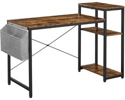 Nancy's Inkster Bureau - Computertafel - Opbergvakken - Zijvak - Industrieel - Bruin - Zwart - Bewerkt Hout - Metaal - 130/110 x 55/50 x 90 cm