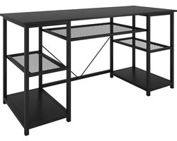 Nancy's Littleton Bureau - Computertafel - Kantoortafel - Opbergruimte - Bewerkt Hout - Gepoedercoat Staal - Zwart - 150 x 50 x 75 cm