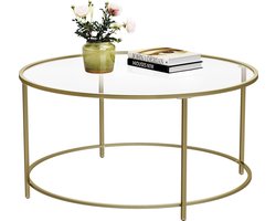 Nancy's Salontafel - Ronde Glazen Tafel - Gouden Ijzeren Frame