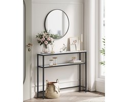 Nantes Consoletafel - hal console tafel - slanke haltafel met 2 planken - gangtafel - voor hal - woonkamer - slaapkamer - marmer wit-inktzwart - 20 x 100 x 80 cm