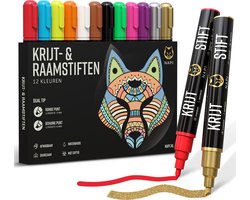 NAPI 12 Raamstiften - Afwasbaar - Krijtstiften voor Krijtbord & Raam - Omkeerbare Punt 3-6mm - Whiteboard Stiften - Whiteboardmarkers - Krijtstift Markers - Glasstiften - Krijtmarker - Porselein - Glas - 12 Kleuren