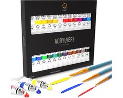 NAPI Acrylverf 24 Kleuren + 3 Penselen - Klaar voor Gebruik - Inclusief Kleurencirkel - Hobbyverf Set - Schilderen Acryl Verf - 24 Tubes