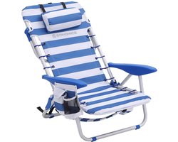 naqsh store  strandstoel met hoofdkussen, aluminium, draagbare vouwstoel, campingstoel, opvouwbaar en verstelbaar, zoals Een rugzak draagbaar, buitenstoel, blauw en wit gestreept GCB62BU