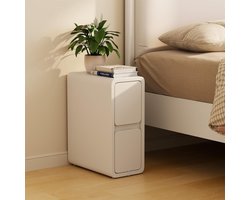 Narrow Nightstand with 2 Drawers 40x20x47 cm – Elegant White Leather Bedside Table, Storage Cabinet, Space-Saving Side Table for Bedroom & Living Room – Pauwhome