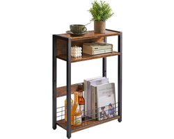 Narrow Side Table met Opbergplank - 3 Tier Bijzettafel - Kleine Bedside Tafel met Tijdschriftenrek voor Kleine Ruimtes - Telefoon Tafel voor Woonkamer en Slaapkamer - Bruin