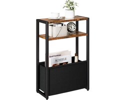 Narrow side table met plank - 3-stage narrow coffee table met stoffen mand - bruin TMZ009H