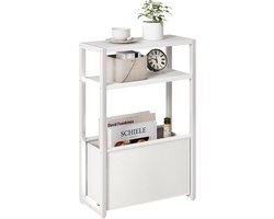 Narrow side table met shelf - 3-stage narrow coffee table met fabric basket - wit TMZ009W