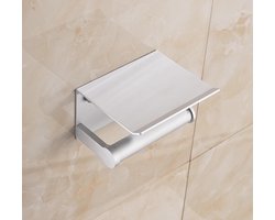 Narvie Toiletrolhouder met Plankje - WC Rolhouder - Toiletrolhouder Zilver - Badkamer accessoires - Design Toiletrolhouder - Chroom