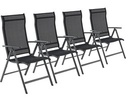 NaSK - Tuinstoelen, set van 4, klapstoelen, buitenstoelen met robuust aluminium frame, rugleuning in 8 standen verstelbaar, belastbaar tot 150 kg, zwart