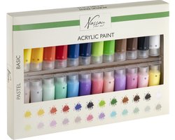 Nassau Fine Art Acrylverf set 24pcs - 22ML Verftubes - 12 pastel kleuren & 12 basis kleuren - hobbyverf