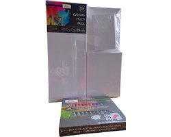 Nassau Fine Art Multipack Schilderset 2pcs. - Hobbyist - Volwassenen -Kinderen- Leren schilderen - 40x50cm-20x50cm-20x25cm-12.5x17.5cm - 24 * 12ml acrylverf 12 Kwasten Verjaardagscadeau Moederdag Vaderdag
