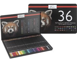 Nassau Fine Art Professionele Kleurpotloden 36-delig - Rijke & Levendige Kleuren - Genummerd & Kleur gecodeerd - Inclusief Kleurtestblad - Stevige Opbergdoos