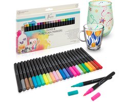 Nassau Fine Art Set van 24 Porseleinstiften – Stiften voor Porselein en Glas – Voor Bekers, Glazen en Creatieve Decoratie – Meerkleurig