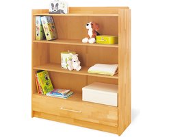 'Natura' massief houten staande plank - beuken boekenplank - houten opbergmeubel - zelfsluitende lade - 120 cm x 41 cm x 144 cm