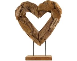 Natural Collections - Teak houten Hart op standaard - 48 cm - erosion wood