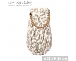 "NATURAL LIVING" ALFI LANTAARN IN GEVLOCHTEN TOUW MET KAARSHOUDER Ø25 CM x H44 CM