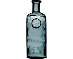 Natural Living Bloemenvaas Olive Bottle - marine blauw transparant - glas - 13 x 35 cm - Fles vazen