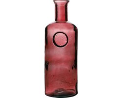 Natural Living Bloemenvaas Olive Bottle - robijn rood transparant - glas - 13 x 35 cm - Fles vazen