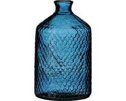 Natural Living Bloemenvaas Scubs Bottle - blauw geschubt transparant - glas - 18 x 31 cm - Fles vazen
