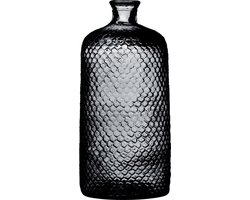 Natural Living Bloemenvaas Scubs Bottle - donkergrijs geschubt transparant - glas - 18 x 42 cm - Fles vazen