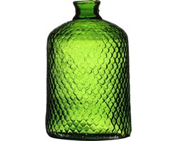 Natural Living Bloemenvaas Scubs Bottle - groen geschubt transparant - glas - 18 x 31 cm - Fles vazen
