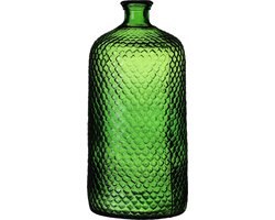 Natural Living Bloemenvaas Scubs Bottle - groen geschubt transparant - glas - 18 x 42 cm - Fles vazen