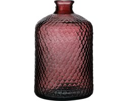 Natural Living Bloemenvaas Scubs Bottle - robijn rood geschubt transparant - glas - 18 x 31 cm - Fles vazen