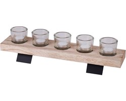 Natural Living kaarshouder 5 theelichtjes hout 465x10