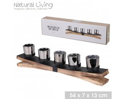 "NATURAL LIVING" KANDELAAR MET HOUTEN EN METALEN VOET 54X7XH13CM