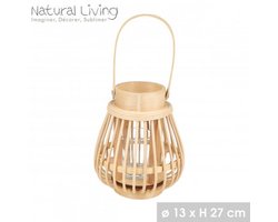 "NATURAL LIVING" Lantaarn Mona in bamboe met glazen windlicht Ø13 cm x H27 cm