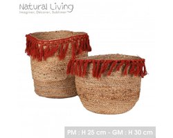 “NATURAL LIVING” manden van natuurlijk jute en gevlochten materiaal – set van 2 stuks – H25 cm en H30 cm