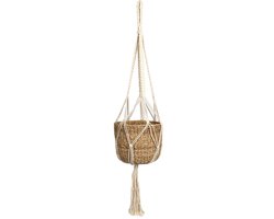 Natural Living plantenpot aan macrame touw - plantenhanger - zeegras pot - H120 cm - D25 cm - woonaccessoires