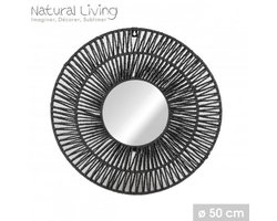 "NATURAL LIVING" Ronde spiegel SINA van papieren touw Ø50 cm zwart