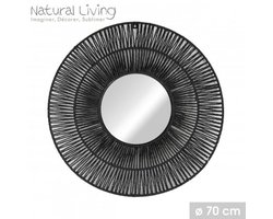 "NATURAL LIVING" Ronde spiegel SINA van papieren touw Ø70 cm zwart