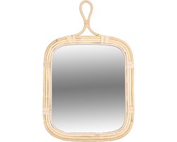 Natural Living Rotan wandspiegel - beige - gevlochten frame van riet - 34 x 52 cm - gang/badkamer/slaapkamer
