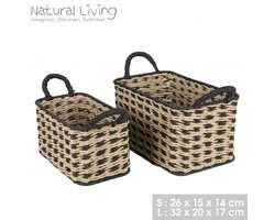 “NATURAL LIVING” set van 2 manden van papieren touw T1: 26×15×14 cm T2: 32×20×17 cm