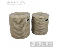 "NATURAL LIVING" set van 2 ronde grasmanden S: D40×H45 cm M: D45×H50 cm