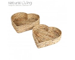 “NATURAL LIVING” set van 2 schalen van waterhyacint Ø27xH6 cm en Ø33xH8 cm