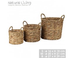 "NATURAL LIVING" SET VAN 3 ALANUI-MANDEN VAN WATERHYACINT Ø16×H18 / Ø20×H21 / Ø27×H29 CM