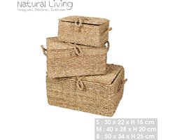 “NATURAL LIVING” set van 3 kisten van zeegras – H15 cm / H20 cm / H25 cm