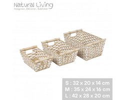 “NATURAL LIVING – Set van 3 manden met houten handgrepen”