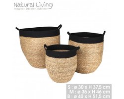 NATURAL LIVING" set van 3 manden van katoenen touw en riet H37/46/51 cm