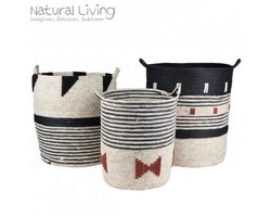 “NATURAL LIVING” set van 3 manden van papier- en maïskoord