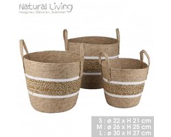 "NATURAL LIVING" SET VAN 3 MANDEN VAN PAPIERTOUW EN GEDROOGD GRAS