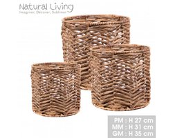 “NATURAL LIVING” set van 3 manden van zeegras met metalen frame H27/H31/H35 cm
