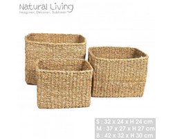 "NATURAL LIVING" Set van 3 rechthoekige manden van zeewier H24/H27/H30 cm