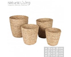 "NATURAL LIVING" SET VAN 4 OPBERGMANDEN VAN NATUURLIJK RIET