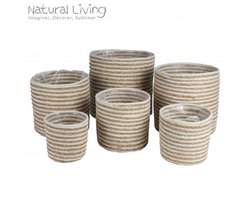 "NATURAL LIVING" Set van 6 bloempothouders van zeegras en jute