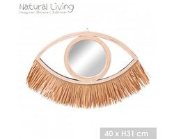 “NATURAL LIVING” SPIEGEL ILANA VAN NATUURLIJK ROTAN MET RAFIA FRANJES 41XH31CM